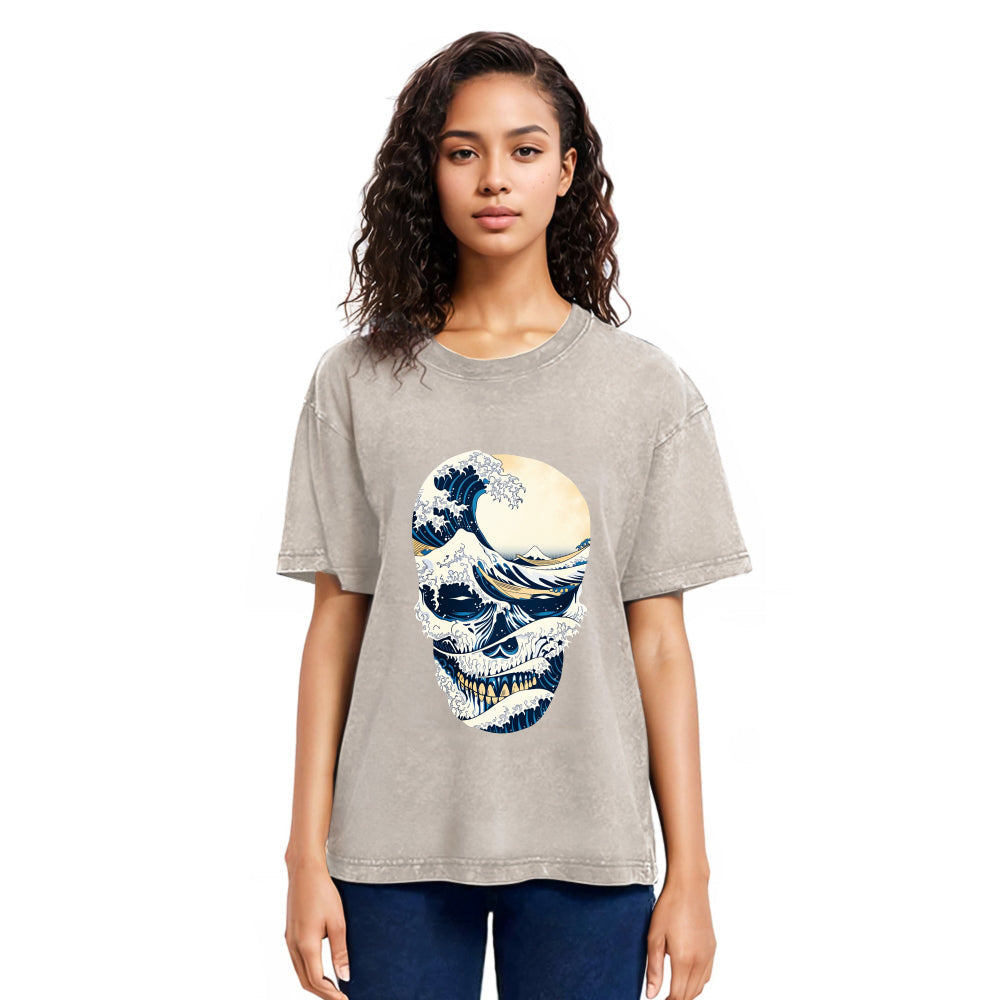 Tokyosol Great Wave Skull Cotton Washed T-Shirt