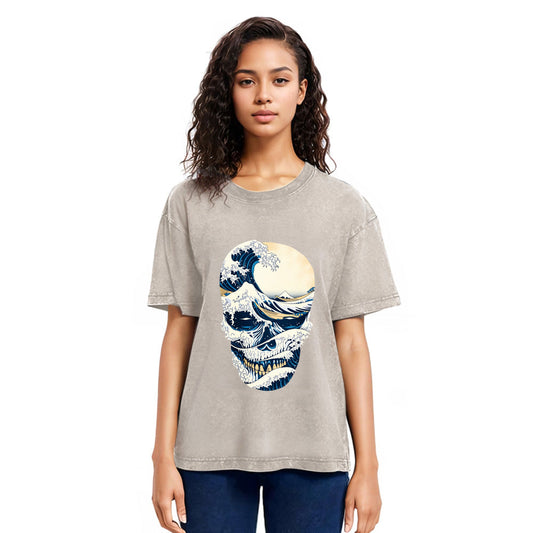 Tokyosol Great Wave Skull Cotton Washed T-Shirt