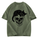 Tokyosol Cat Skull Fleece Lined T-Shirt