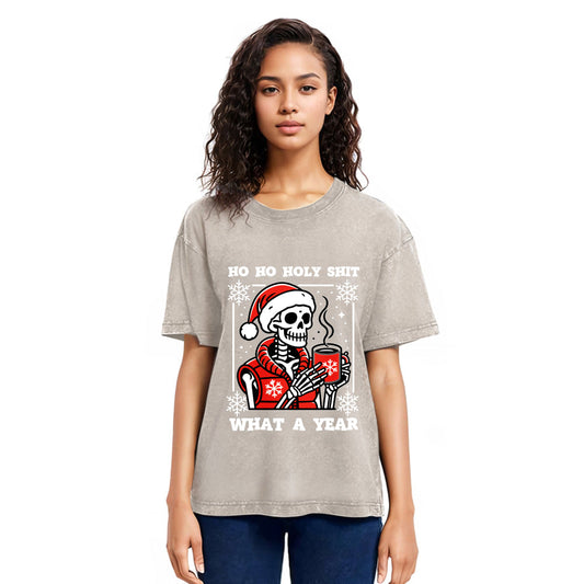 Tokyosol Merry Christmas Skeleton Washed T-Shirt