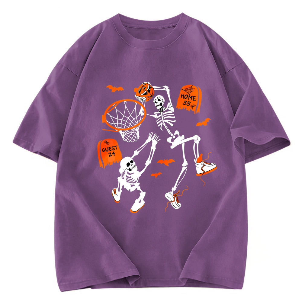 Tokyosol Skeleton Dunking Basketball Halloween Washed T-Shirt