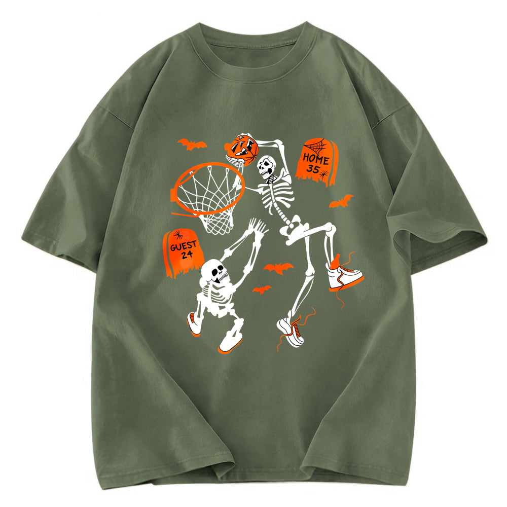 Tokyosol Skeleton Dunking Basketball Halloween Washed T-Shirt