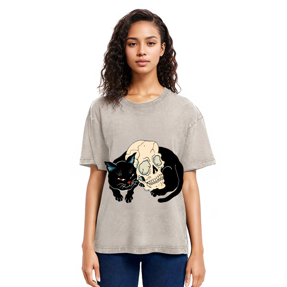 Tokyosol Neko Skull Washed T-Shirt