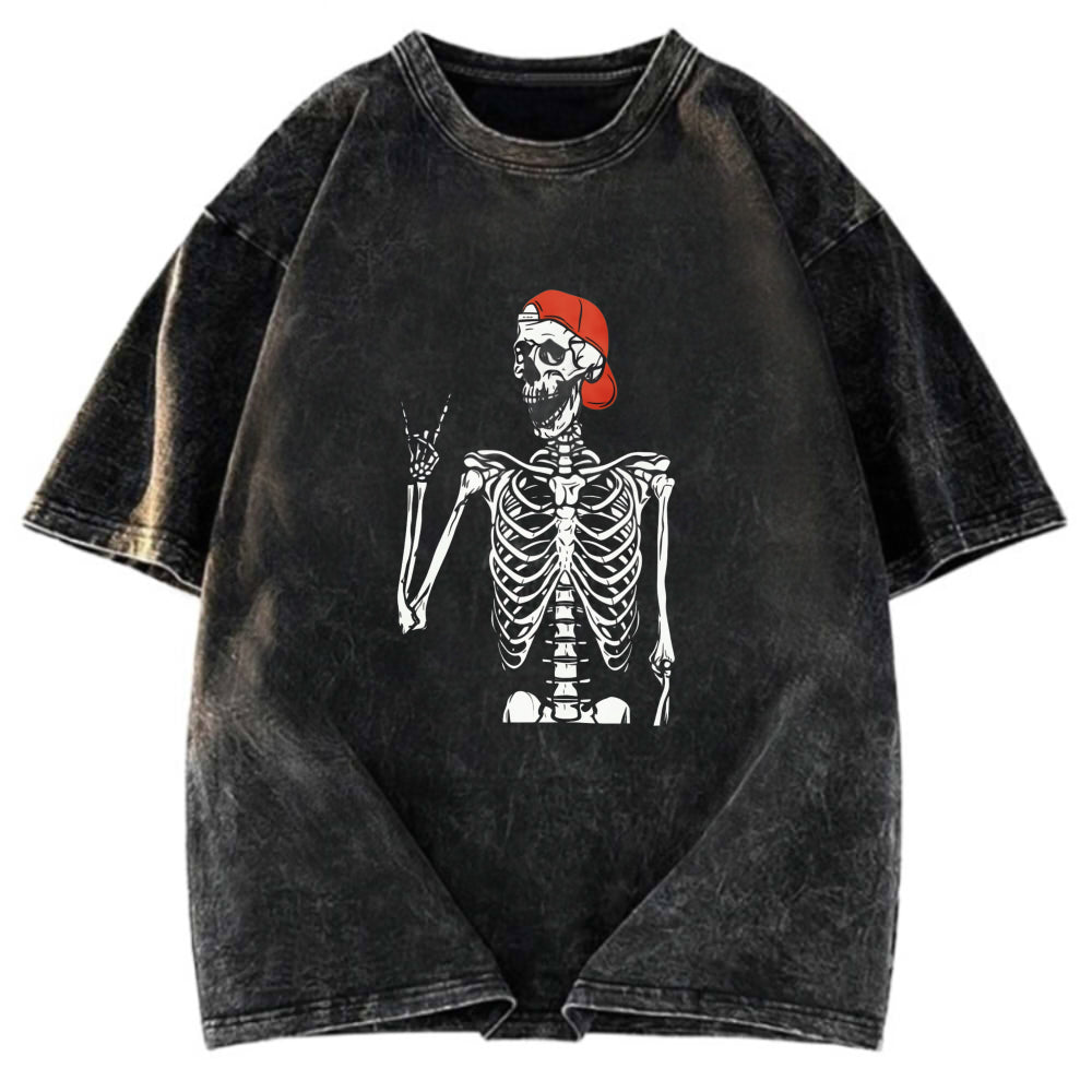 Tokyosol Halloween Cool Boy Skeleton Washed T-Shirt
