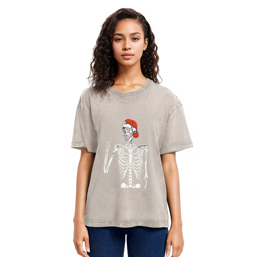 Tokyosol Halloween Cool Boy Skeleton Washed T-Shirt