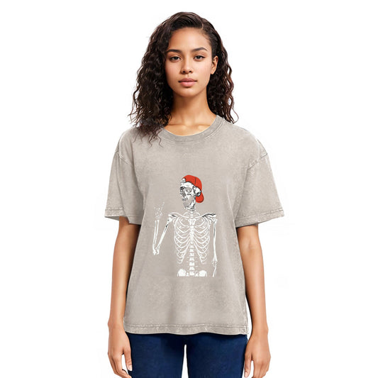 Tokyosol Halloween Cool Boy Skeleton Washed T-Shirt