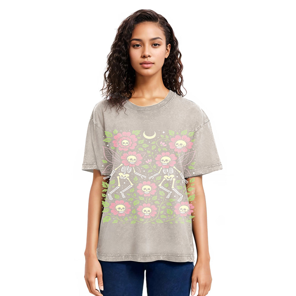 Tokyosol Skeleton Fairy Grunge Washed T-Shirt