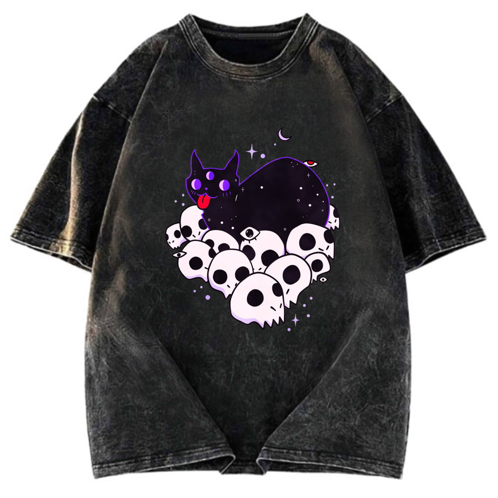 Tokyosol Cute Goth Cat Washed T-Shirt