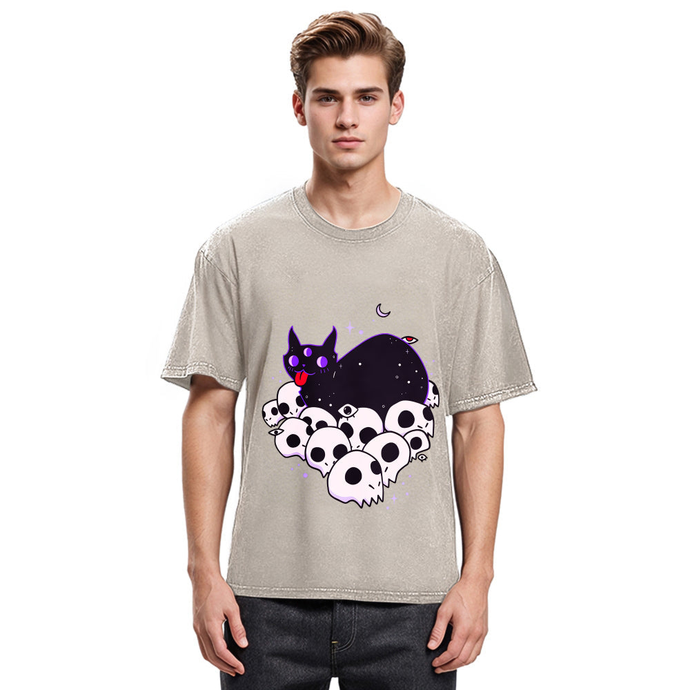 Tokyosol Cute Goth Cat Washed T-Shirt