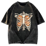 Tokyosol Halloween Skeleton Rib Vintage Washed T-Shirt