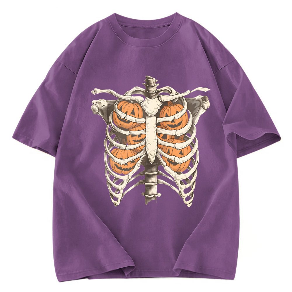 Tokyosol Halloween Skeleton Rib Vintage Washed T-Shirt
