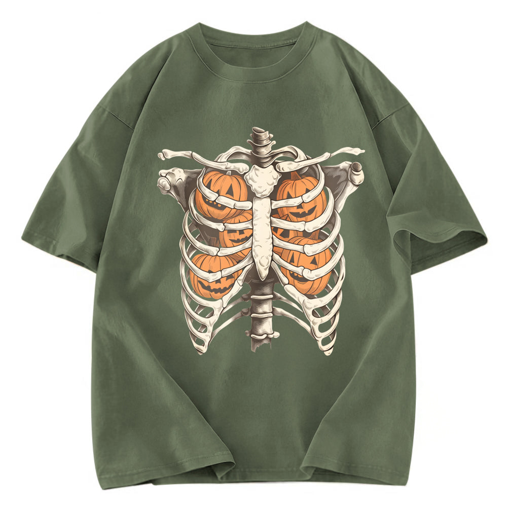 Tokyosol Halloween Skeleton Rib Vintage Washed T-Shirt