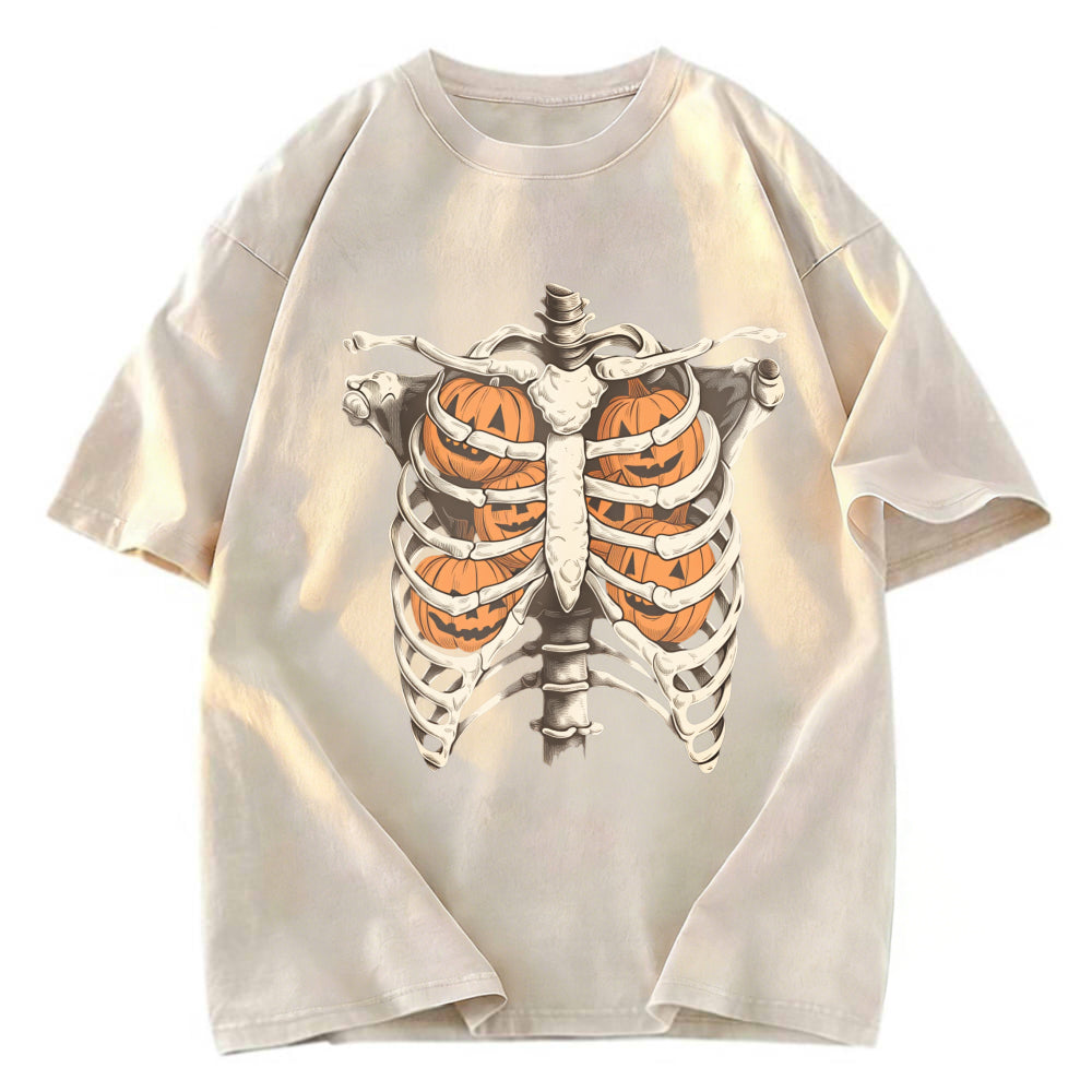 Tokyosol Halloween Skeleton Rib Vintage Washed T-Shirt