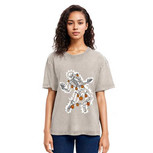 Tokyosol Electrocuted Skeleton Halloween Washed T-Shirt