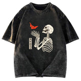 Tokyosol Flying Paper Cranes Japanese Skeleton Washed T-Shirt