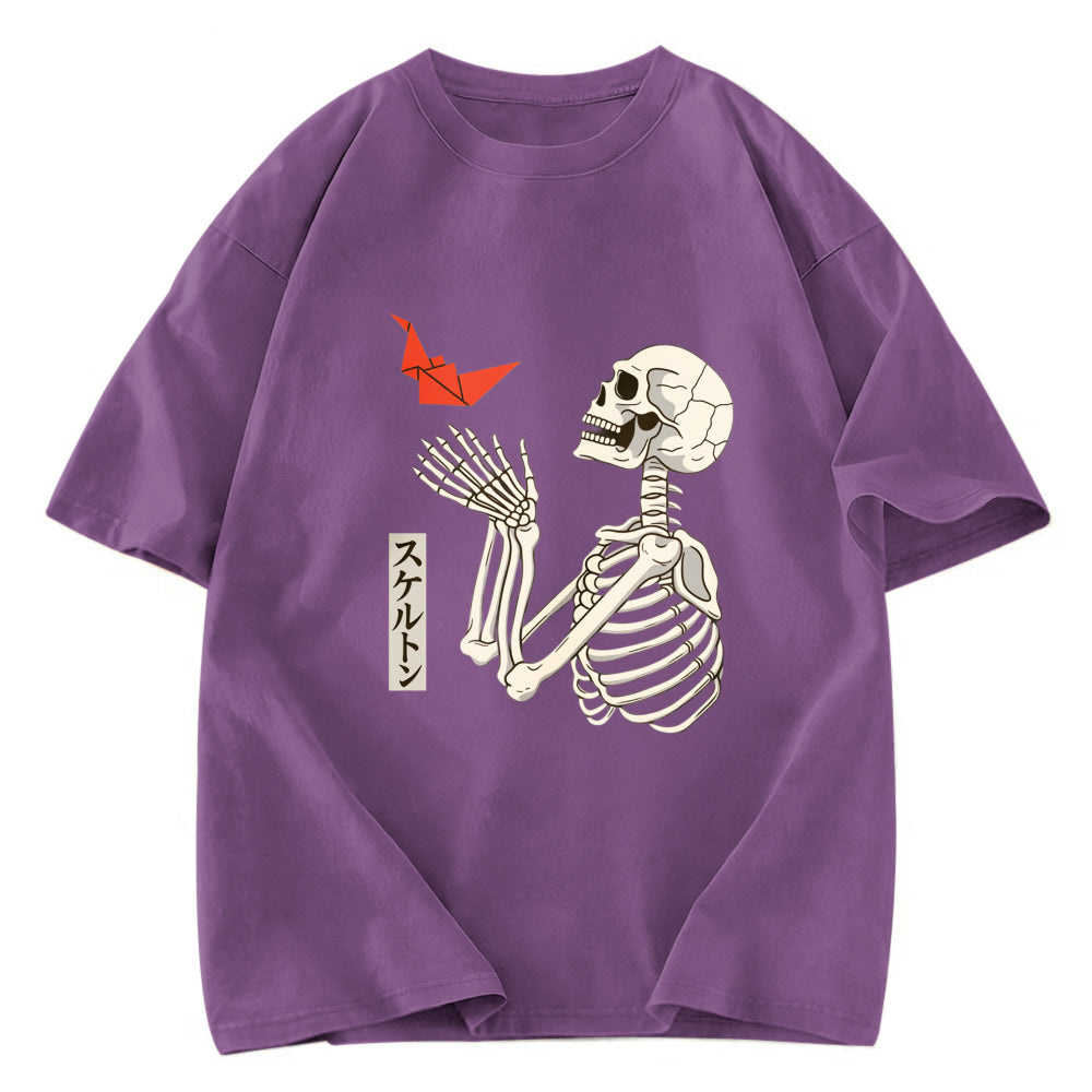 Tokyosol Flying Paper Cranes Japanese Skeleton Washed T-Shirt