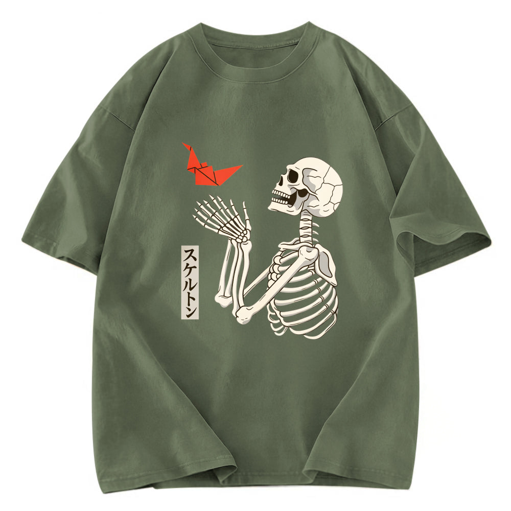 Tokyosol Flying Paper Cranes Japanese Skeleton Washed T-Shirt