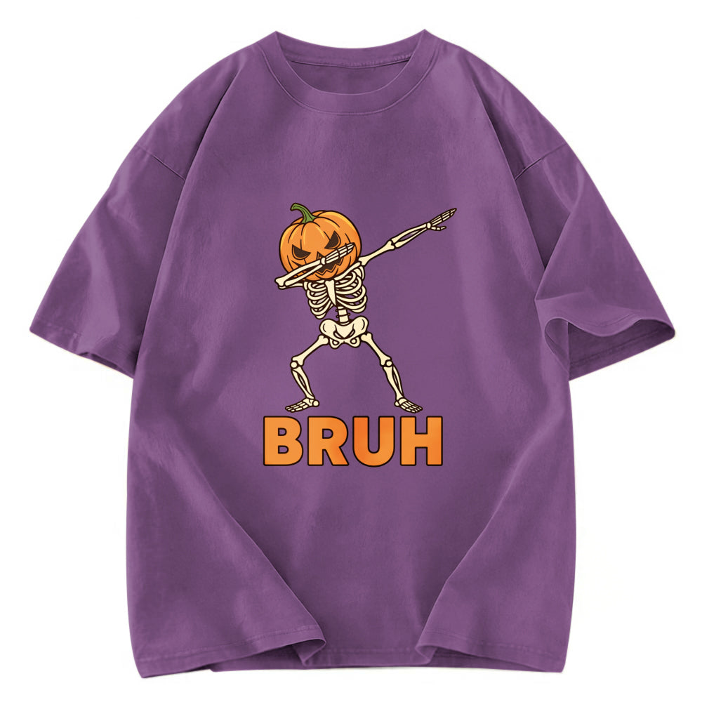 Tokyosol Halloween Pumpkin Head Dabbing Skeleton Washed T-Shirt