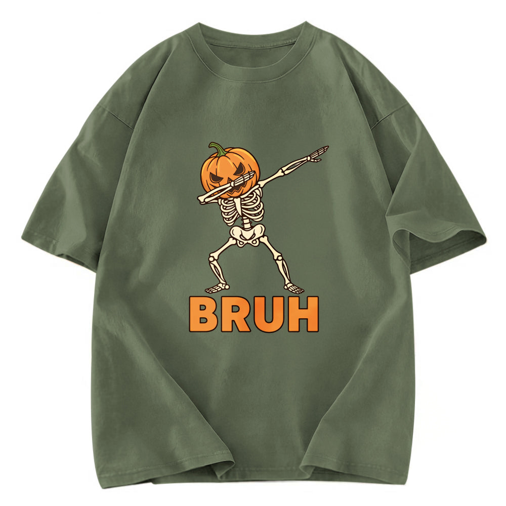 Tokyosol Halloween Pumpkin Head Dabbing Skeleton Washed T-Shirt