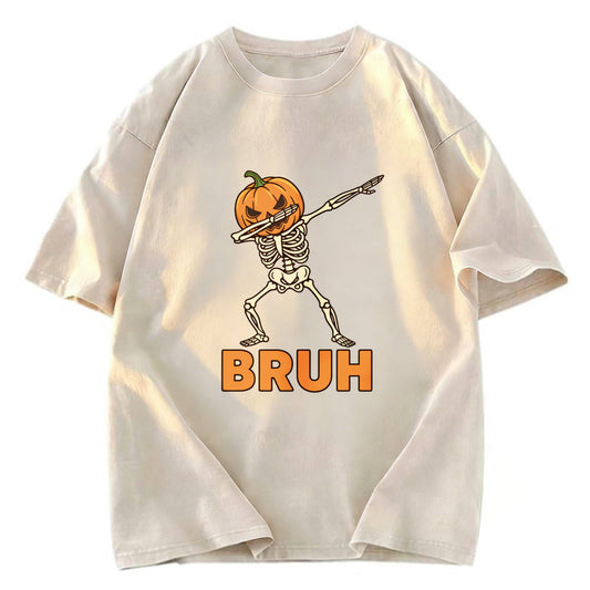 Tokyosol Halloween Pumpkin Head Dabbing Skeleton Washed T-Shirt