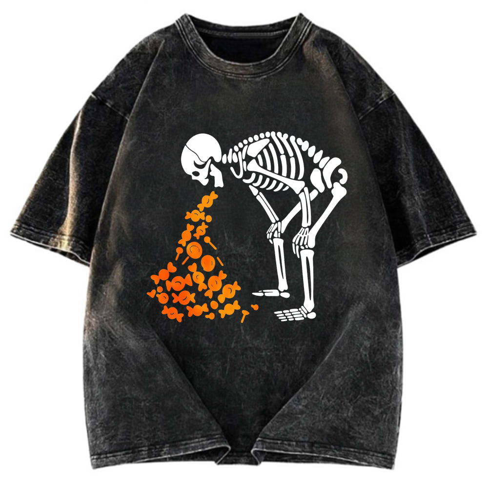 Tokyosol Candies Funny Halloween Skeleton Washed T-Shirt