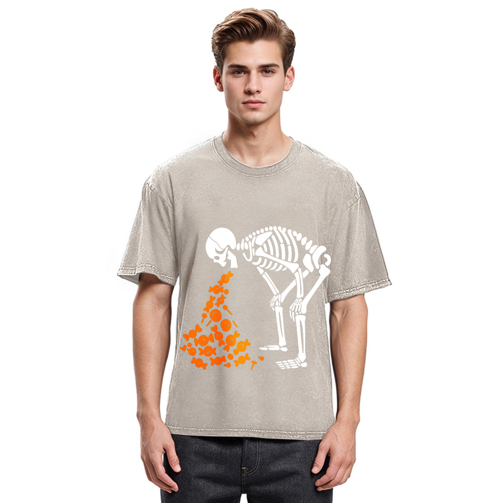 Tokyosol Candies Funny Halloween Skeleton Washed T-Shirt