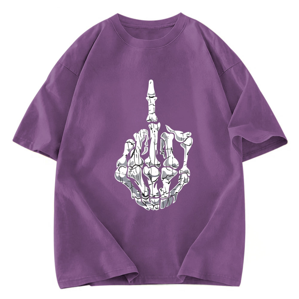 Tokyosol Funny Halloween Middle Finger Skeleton Hand Washed T-Shirt