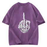 Tokyosol Funny Halloween Middle Finger Skeleton Hand Washed T-Shirt