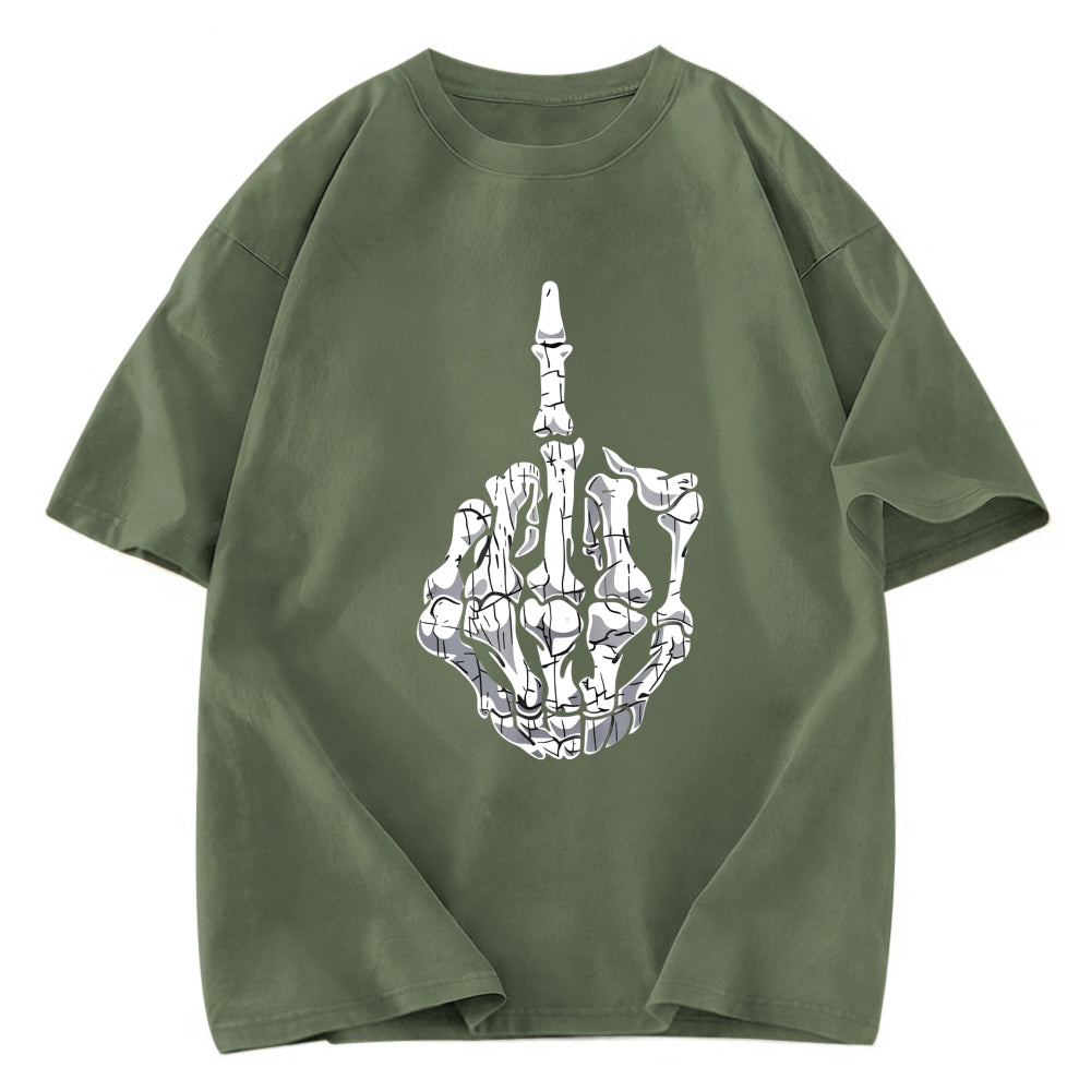 Tokyosol Funny Halloween Middle Finger Skeleton Hand Washed T-Shirt
