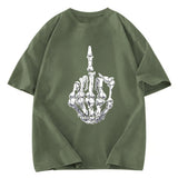 Tokyosol Funny Halloween Middle Finger Skeleton Hand Washed T-Shirt