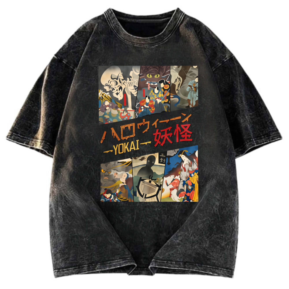 Tokyosol Vintage Japanese Yokai Halloween Washed T-Shirt