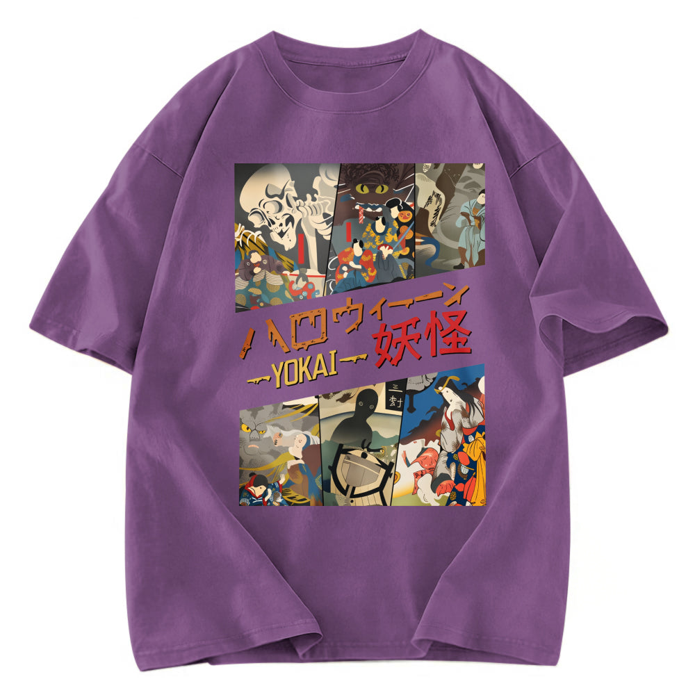 Tokyosol Vintage Japanese Yokai Halloween Washed T-Shirt