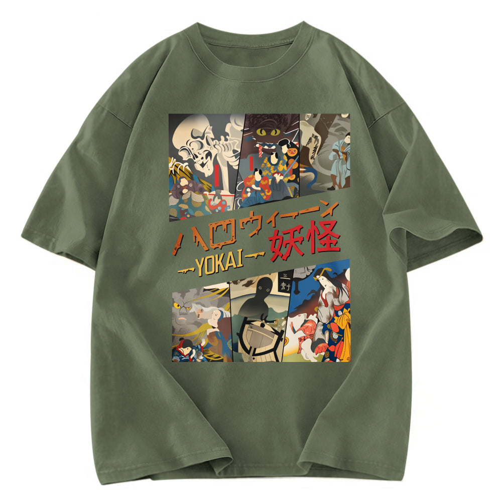 Tokyosol Vintage Japanese Yokai Halloween Washed T-Shirt