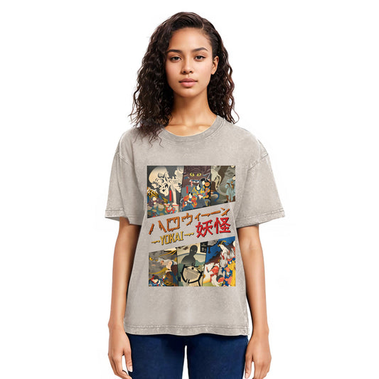 Tokyosol Vintage Japanese Yokai Halloween Washed T-Shirt
