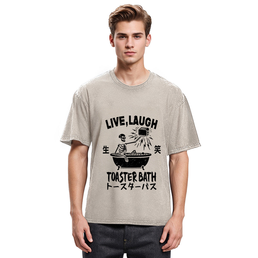 Tokyosol Funny Electric Shock Skeleton Washed T-Shirt