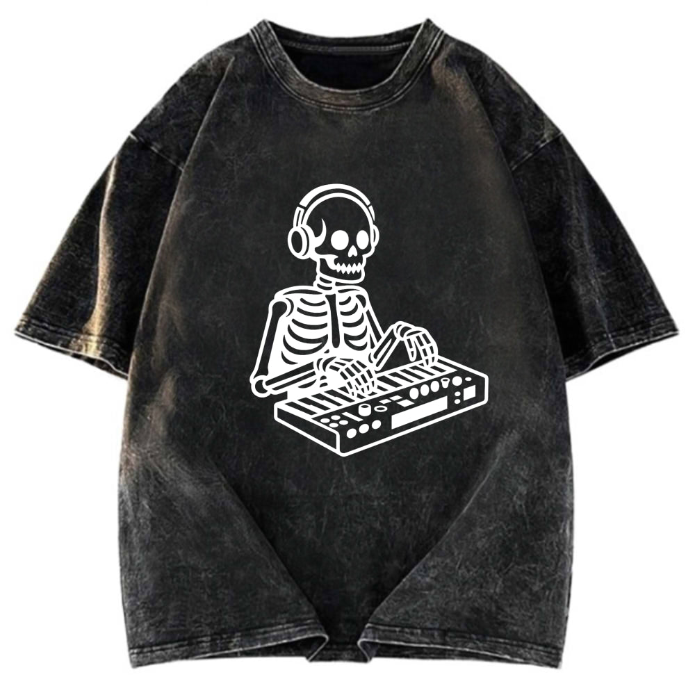 Tokyosol Skeleton Playing The Music Washed T-Shirt