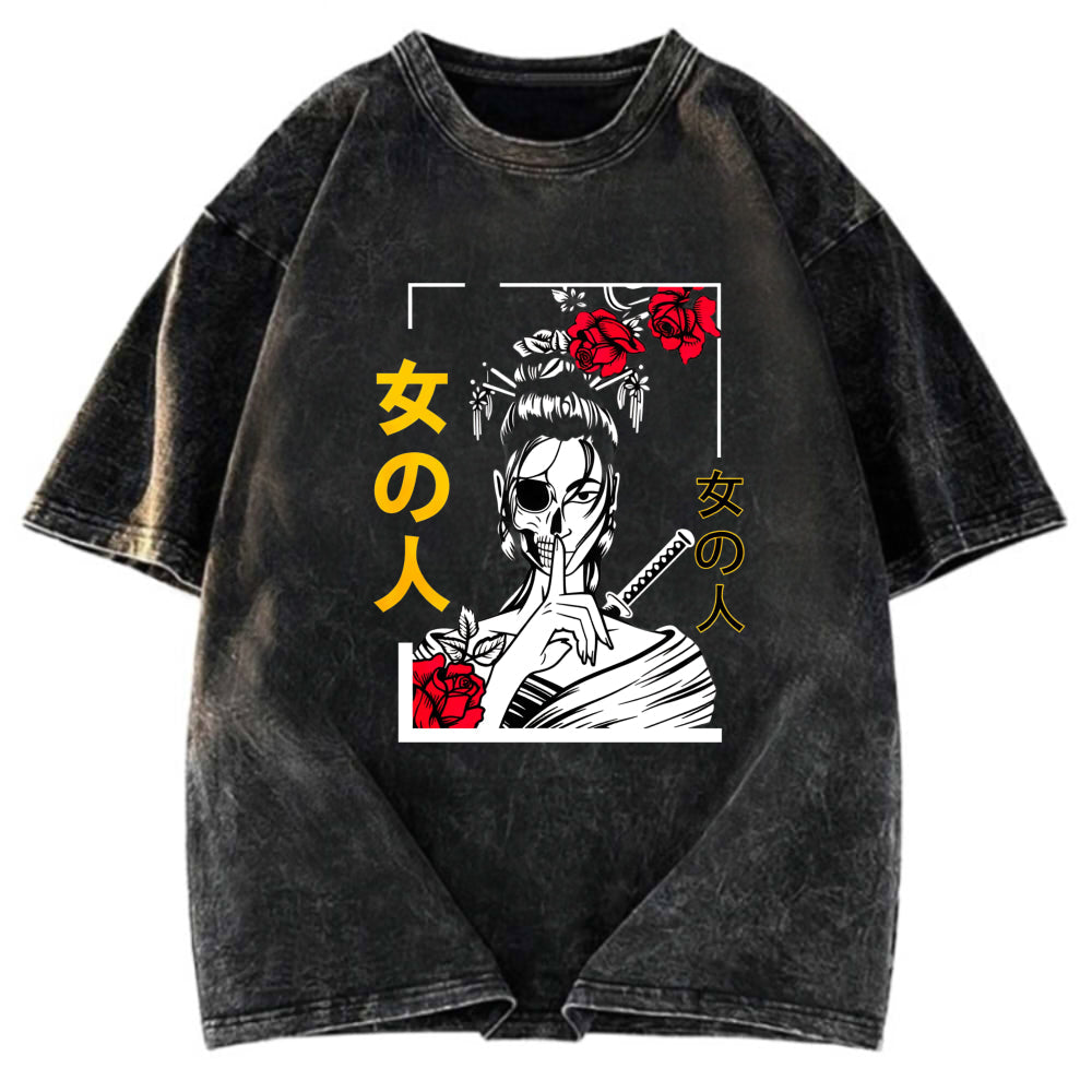 Tokyosol Japanese Samurai Geisha Skull Classic T-Shirt