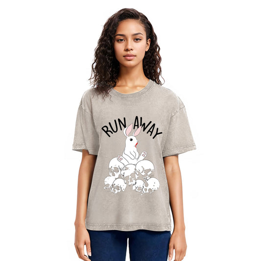 Tokyosol Run Away Bloody Bunny Skeleton Washed T-Shirt