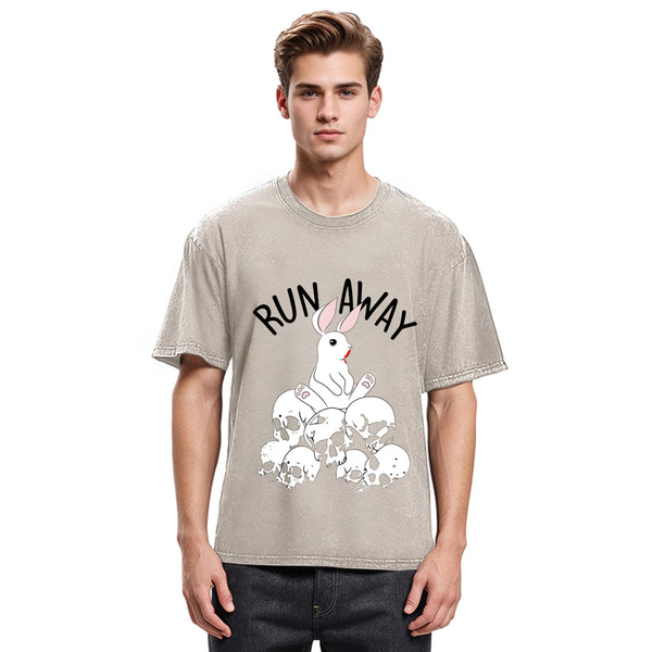 Tokyosol Run Away Bloody Bunny Skeleton Washed T-Shirt