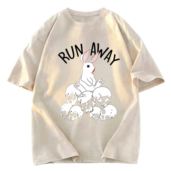 Tokyosol Run Away Bloody Bunny Skeleton Washed T-Shirt