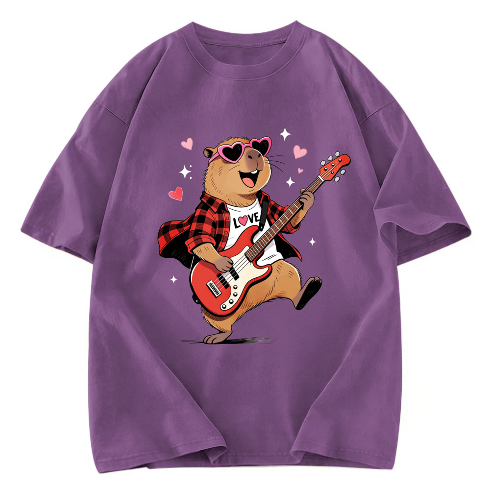 Tokyosol Cute Bear Guitar Valentine Washed T-Shirt