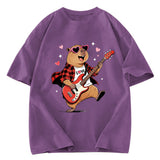 Tokyosol Cute Bear Guitar Valentine Washed T-Shirt