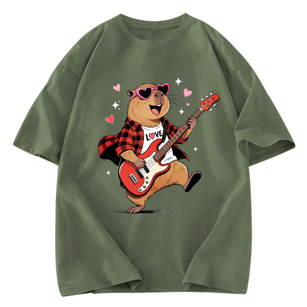 Tokyosol Cute Bear Guitar Valentine Washed T-Shirt