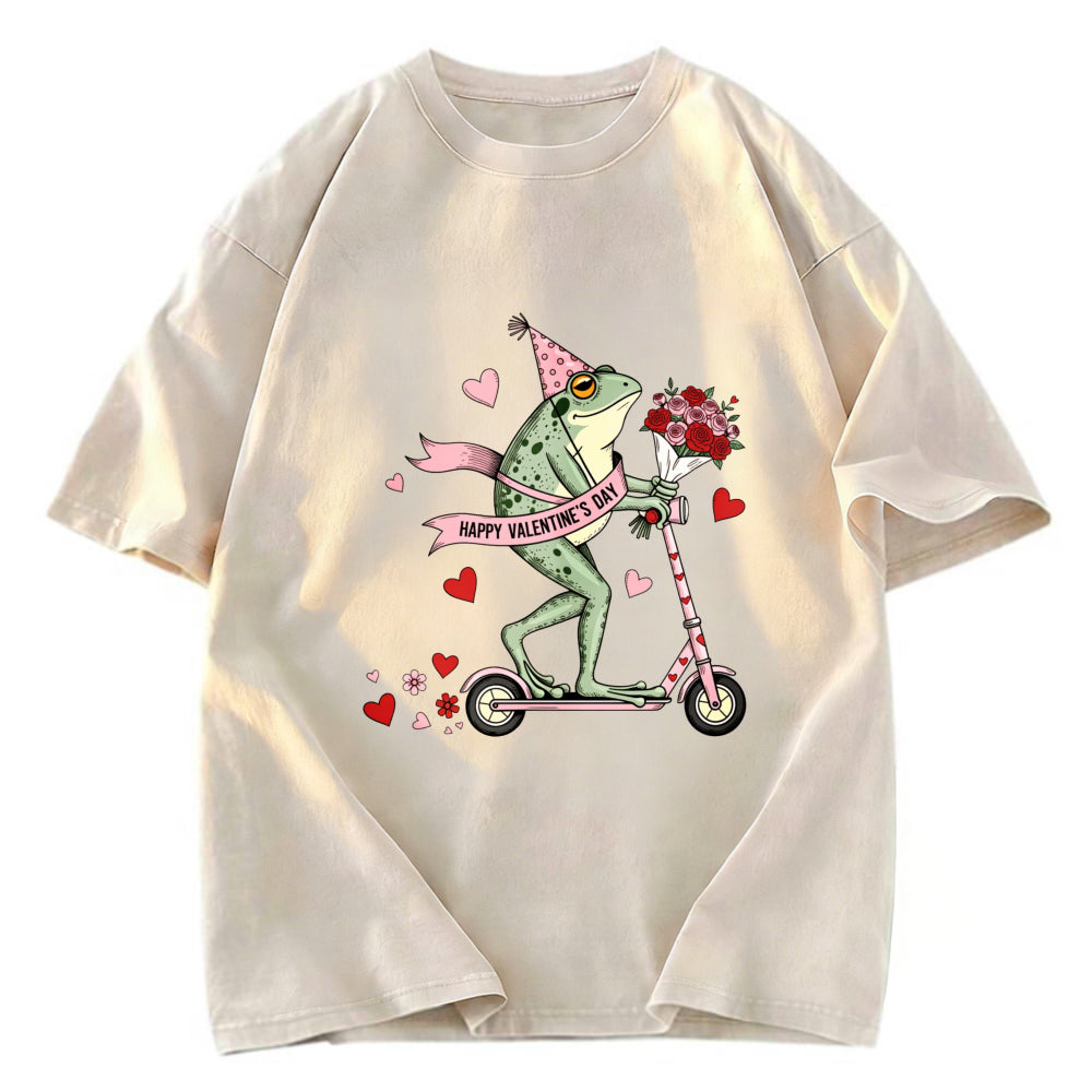 Tokyosol Funny Frog Valentine Washed T-Shirt