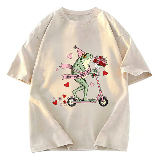 Tokyosol Funny Frog Valentine Washed T-Shirt
