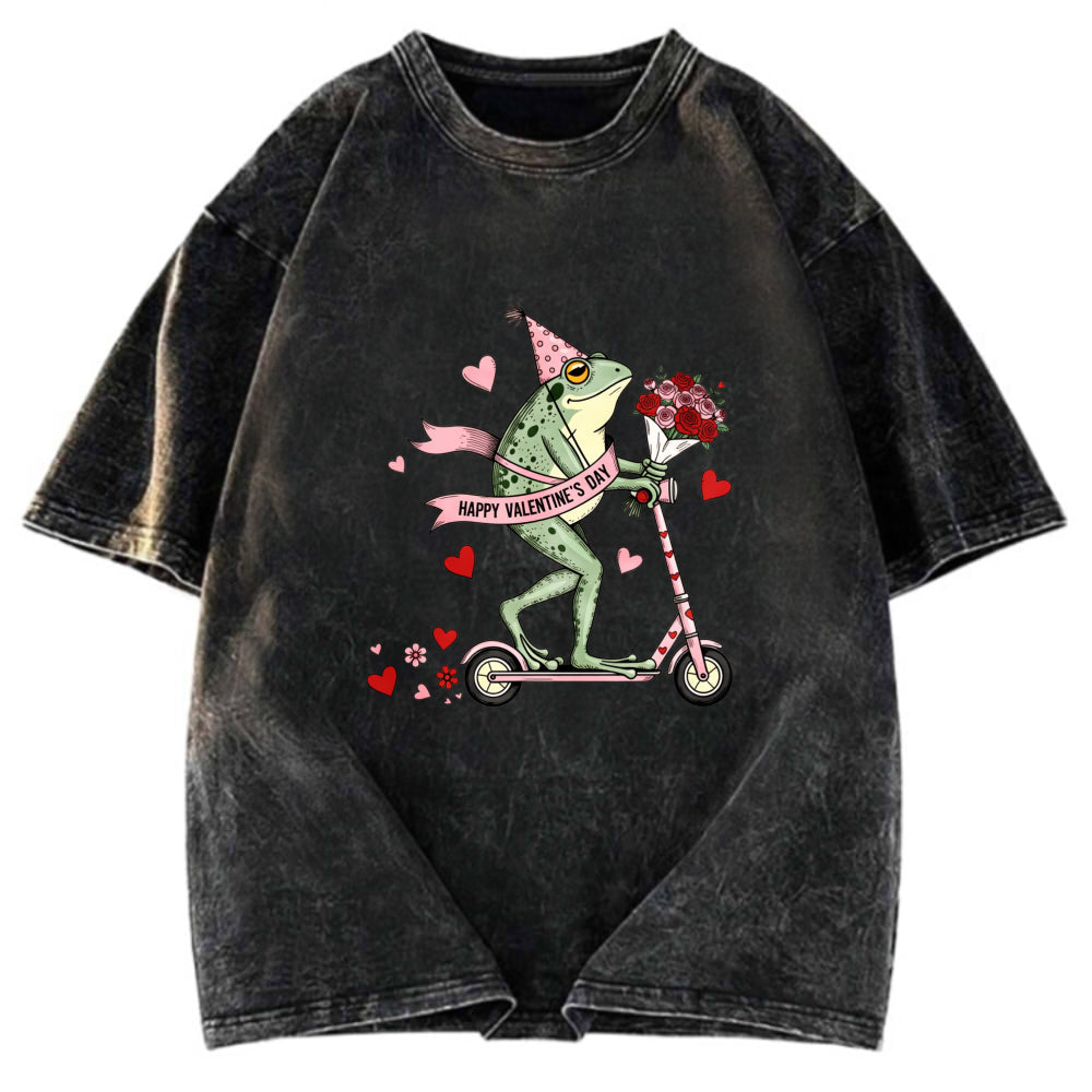 Tokyosol Funny Frog Valentine Washed T-Shirt