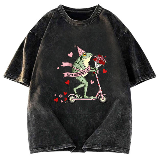 Tokyosol Funny Frog Valentine Washed T-Shirt