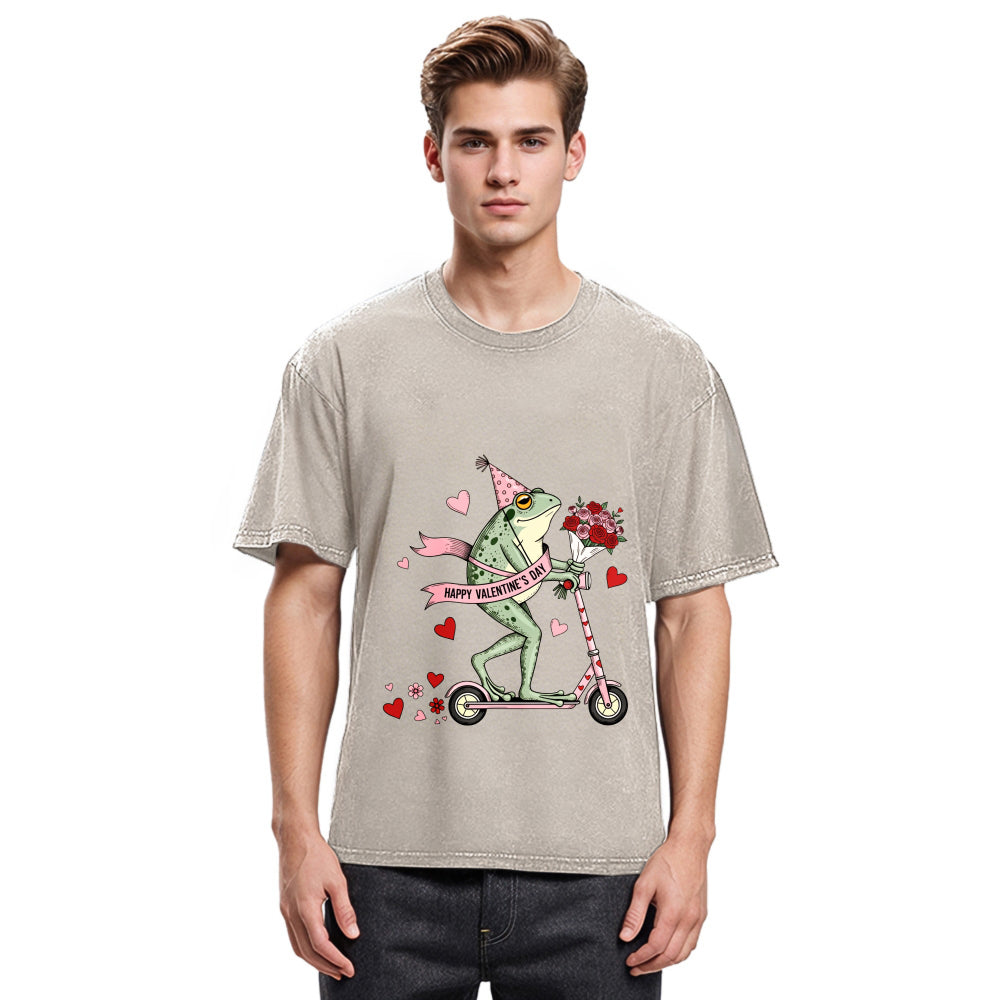 Tokyosol Funny Frog Valentine Washed T-Shirt