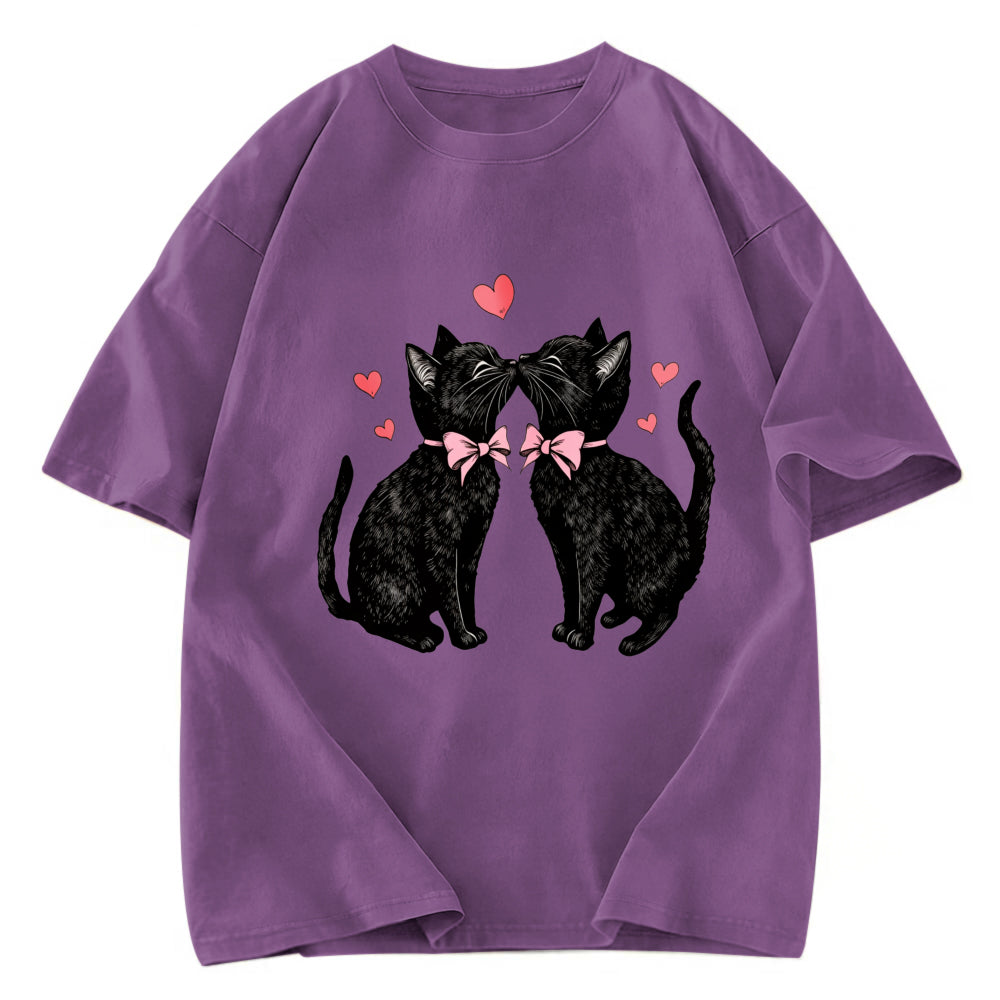 Tokyosol Cute Kissing Cat Washed T-Shirt