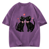Tokyosol Cute Kissing Cat Washed T-Shirt